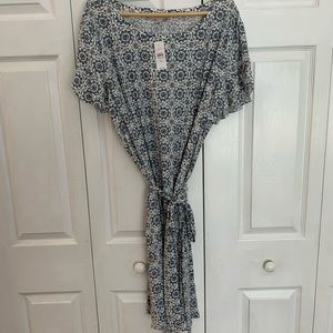 Blue and white shift dress